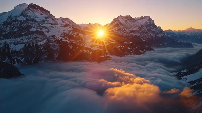 清晨早晨日出云海太阳升起云海云海日出云层