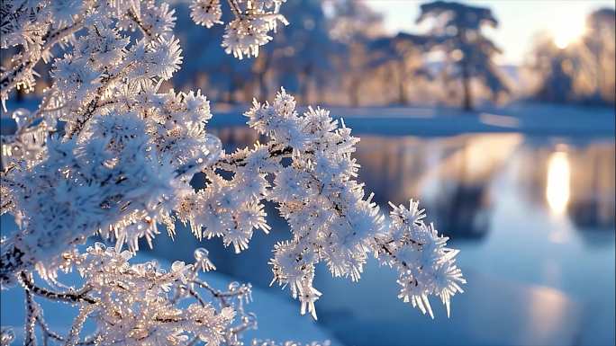 冬天冬季寒冷东北吉林雾凇大雪雪景航拍冬至