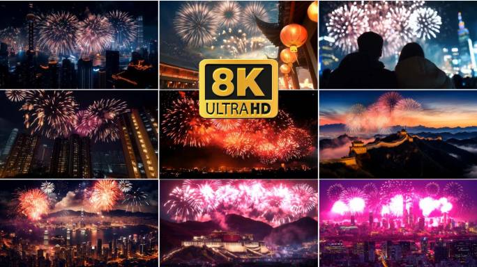 8K新年烟花城市小区烟花烟花升格蛇年元旦