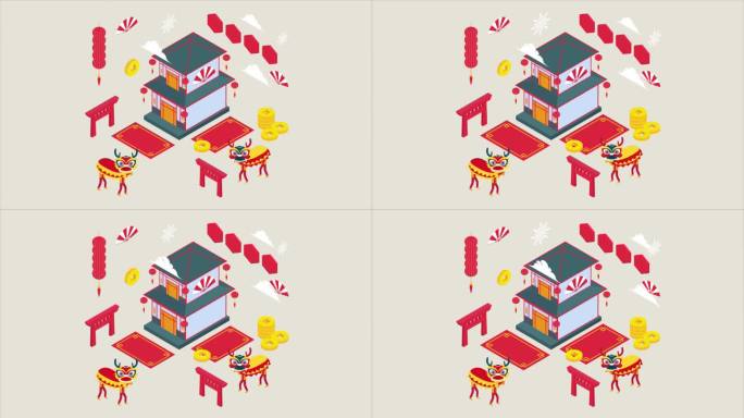 中国新年插图动画素材动态图形。
