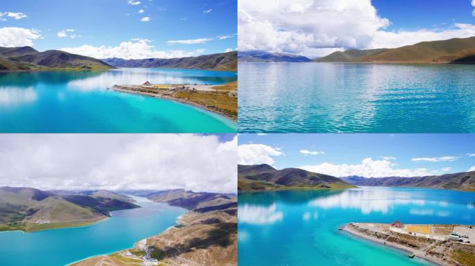 西藏景点羊卓雍措羊湖 西藏圣湖航拍4k
