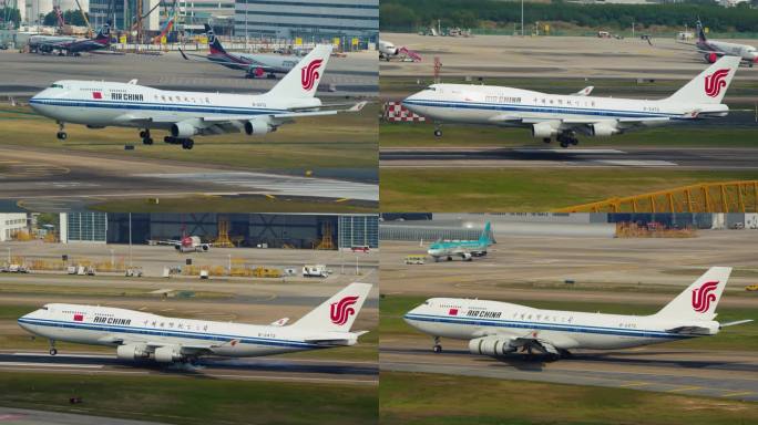 中国国航波音747震撼降落场面B2472