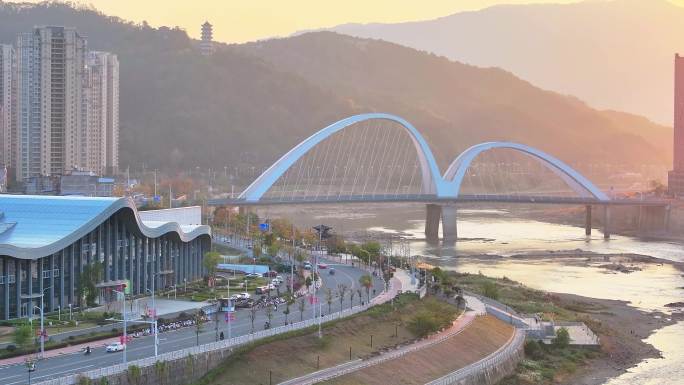 福建南平建瓯市航拍傍晚城市日落