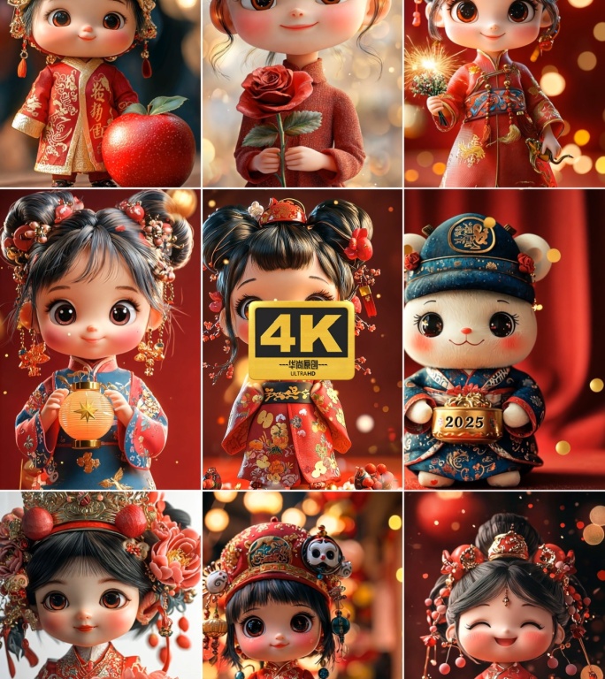 4k2025竖屏新年可爱拜年娃娃公仔合集