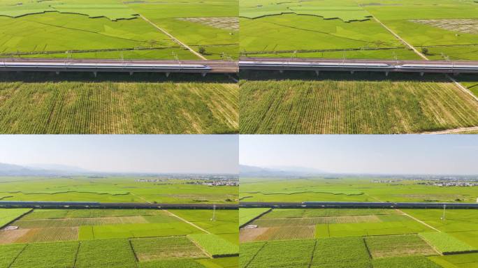 高铁经过绿色田野