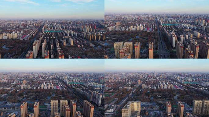 冬日傍晚石家庄高空俯瞰西到东城市大全景