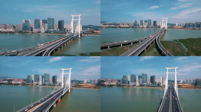 晋江沿海生态航拍晋江大桥东海泰禾广场