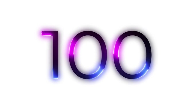 霓虹数字100，带有透明通道，霓虹数字一百