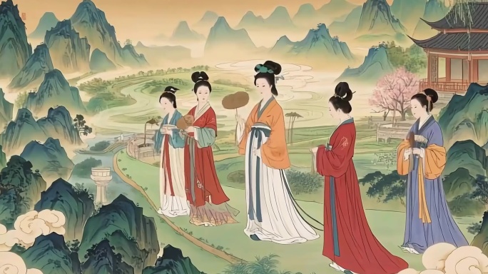 古人古代宫女飞天动画