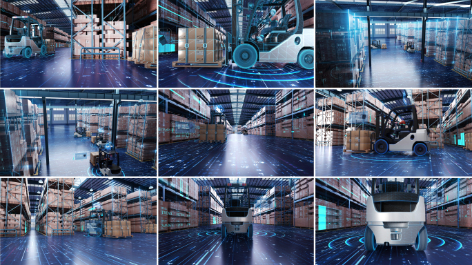 HUD科技感智慧仓库仓储物流运输三维工程