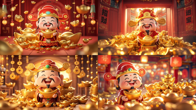 4K财神过年财神送财招财进宝金光闪闪合集