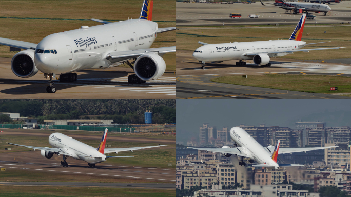菲律宾航空波音B777在深圳机场飞机过程