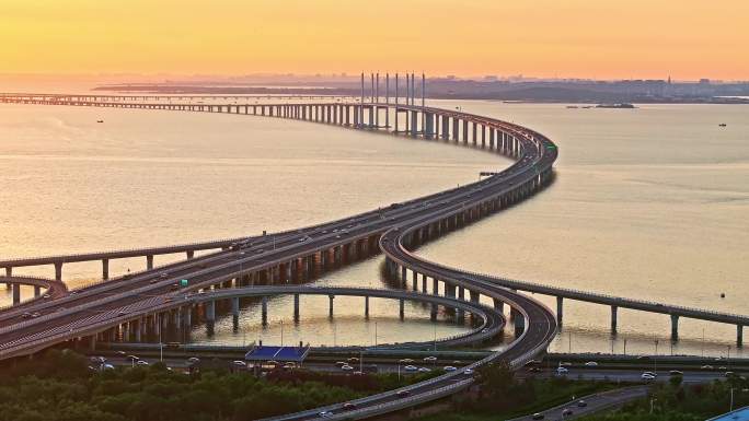 胶州湾大桥航拍4K