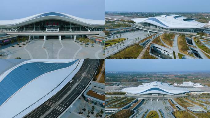 荆门西站高铁站航拍素材集合