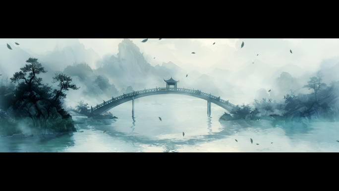 古风小桥流水舞台背景
