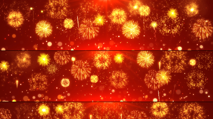 超宽屏新年节日庆祝红色喜庆烟花绽放背景