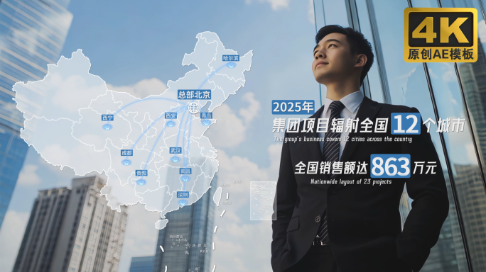 简洁中国世界地图辐射布局数据展示