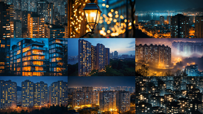 万家灯火春节过年团圆团聚小区夜晚合集