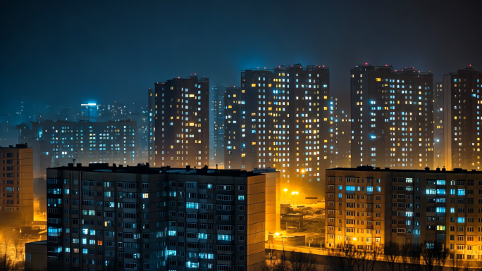 万家灯火春节过年团圆团聚小区夜晚合集