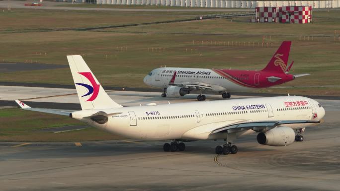 东方航空A330空客宽体客机滑行起飞过程