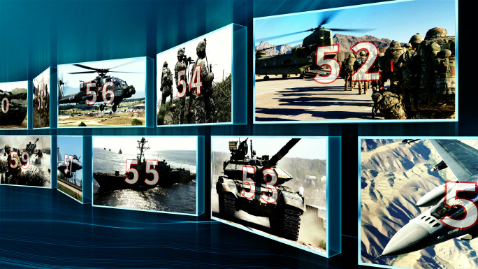 蓝色多图包装企业三维立体照片墙排列轮播