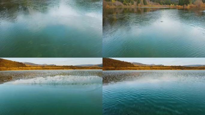 湖泊清波 倒影波动 和谐自然景象
