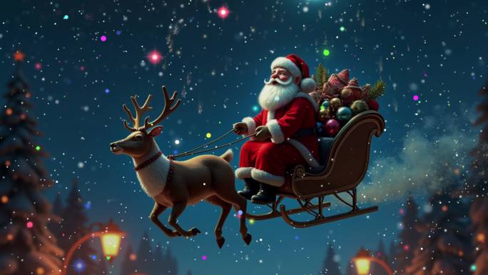 拉雪橇的麋鹿和圣诞老人
