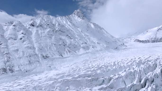 依噶冰川（忆格冰川）航拍冰川 冰舌 雪山