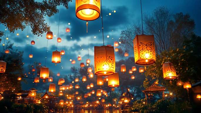 中秋孔明灯春节孔明灯古典月亮祈福孔明灯