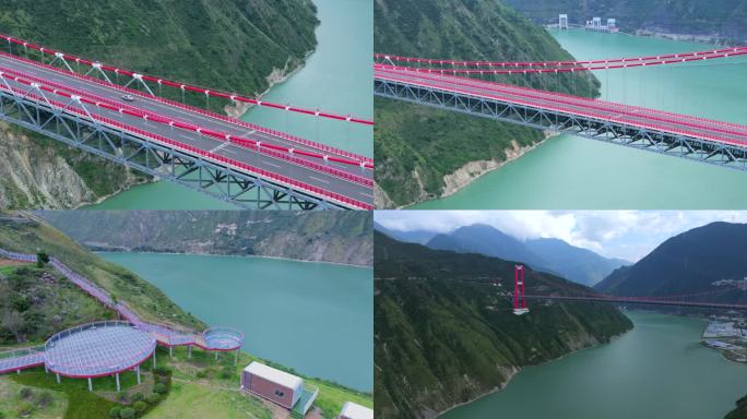 4K新泸定大桥航拍大渡河泸定露营基地