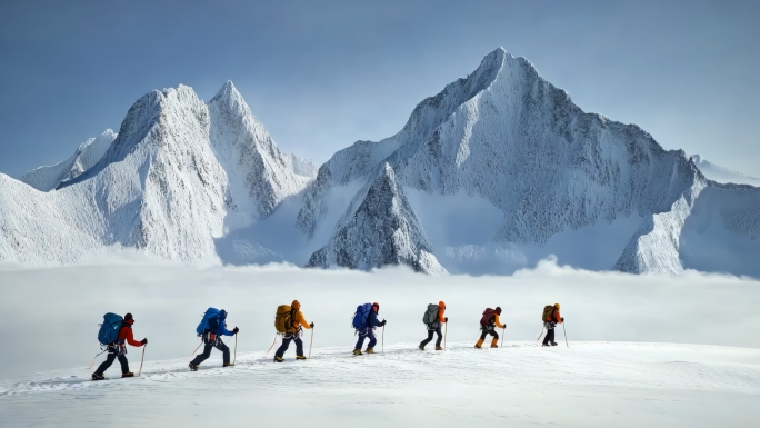 攀登雪山团队励志奋斗登顶登山勇攀高峰