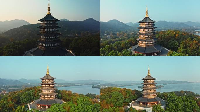 航拍西湖雷峰塔