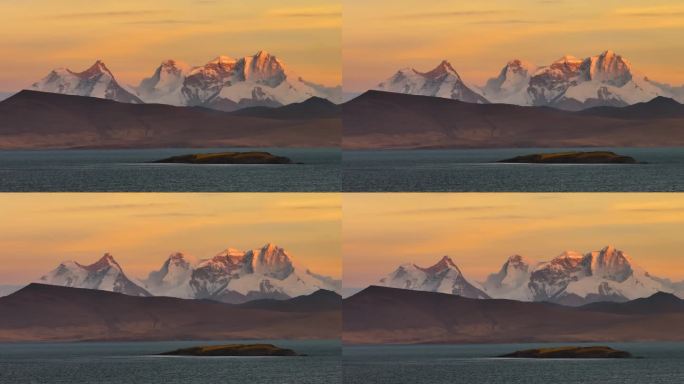 4K普莫雍错日落时分库拉岗日日落金山航拍