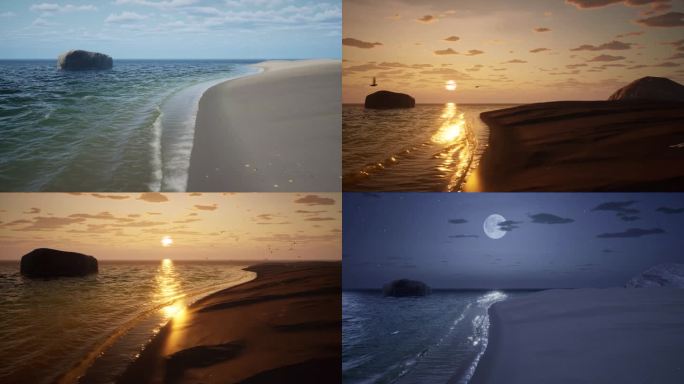 沙滩夜景 沙滩黄昏 蓝天白云沙滩