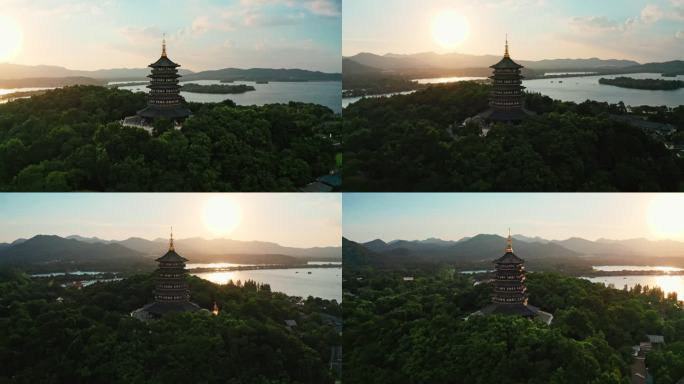 航拍西湖雷峰塔