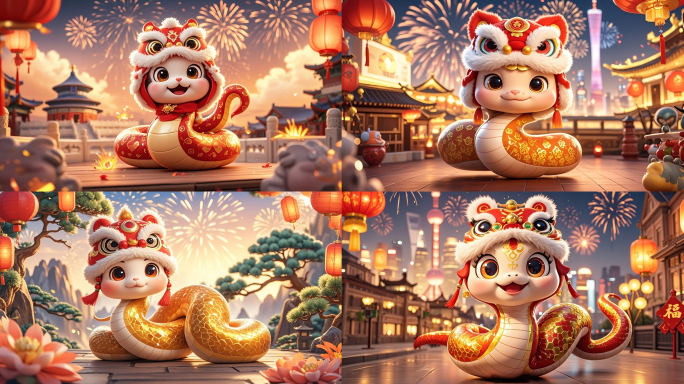 蛇年新年吉祥物拜年祝福中国蛇年新春氛围