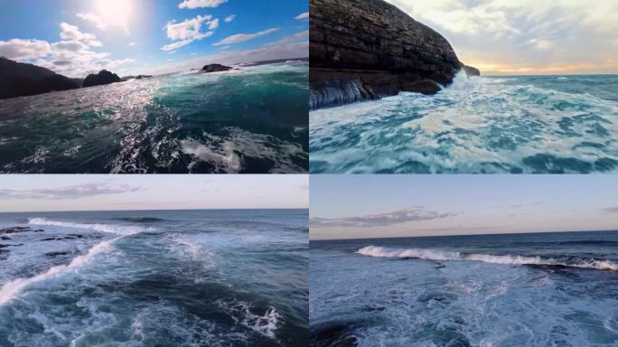 海浪翻滚海岸fpv航拍海浪拍打礁石大海洋