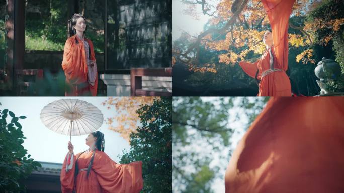 汉服古装美女战国袍古风古建筑国风美女