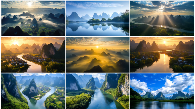 桂林山水航拍延时