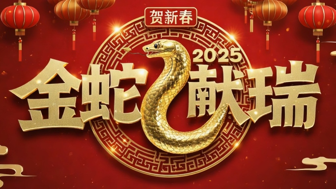 2025片头金蛇献瑞喜迎新春元旦过年春节