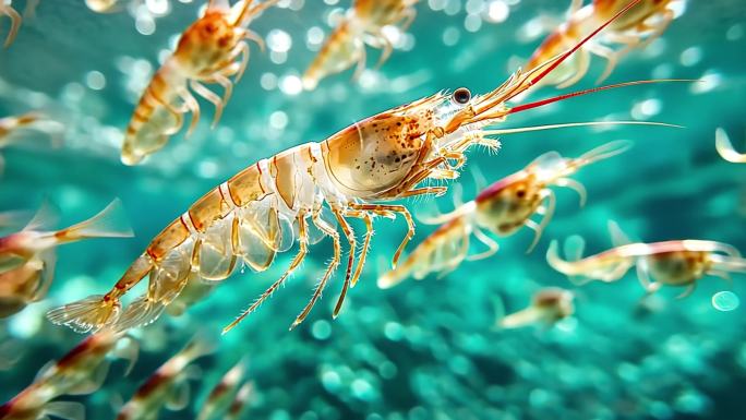 海里的北极甜虾、基围虾、磷虾、牡丹虾素材