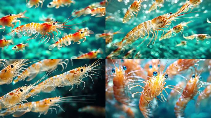 海里的北极甜虾、基围虾、磷虾、牡丹虾素材