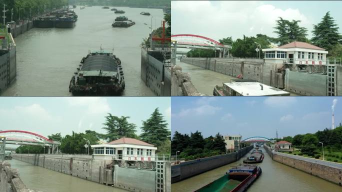 船只繁忙通过京杭大运河船闸延时