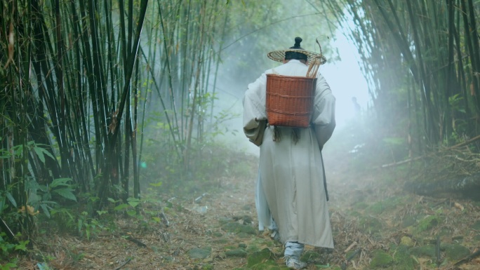 古代古人上山采药挖草药中药清洗药材