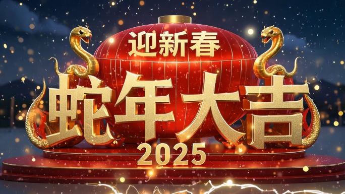 2025片头金蛇献瑞喜迎新春元旦过年春节