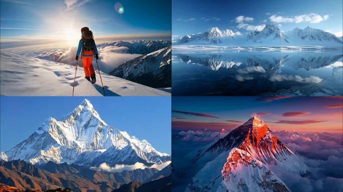 唯美雪山航拍延时日照金山日出云海ai素材