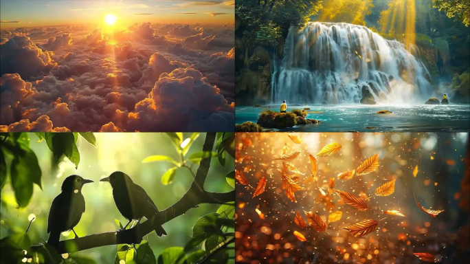 森林树林航拍大自然春天风景溪流水风光ai