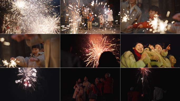 过年新年蛇年放烟花春节氛围
