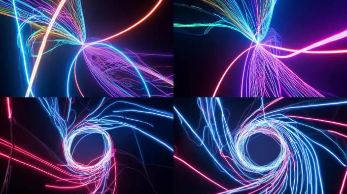 线条扩展 霓虹交织 动态光辉世界