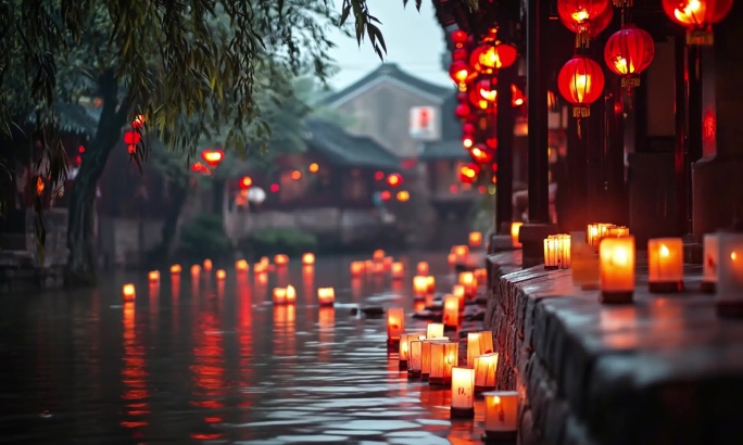 元宵节 水面河灯 河灯 花灯 孔明灯